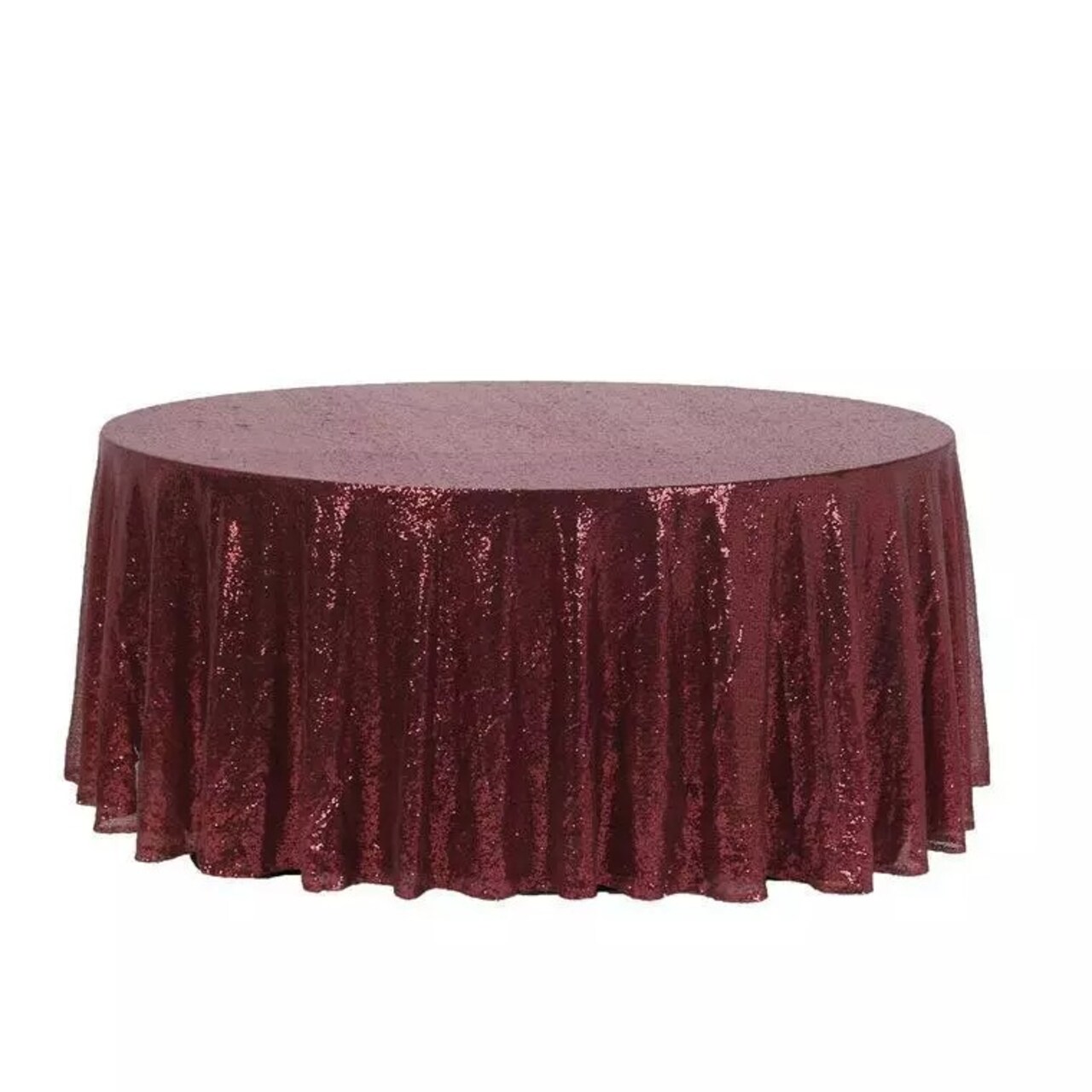 BURGUNDY Sequined 120" ROUND TABLECLOTH Designer Wedding Party Catering Linens